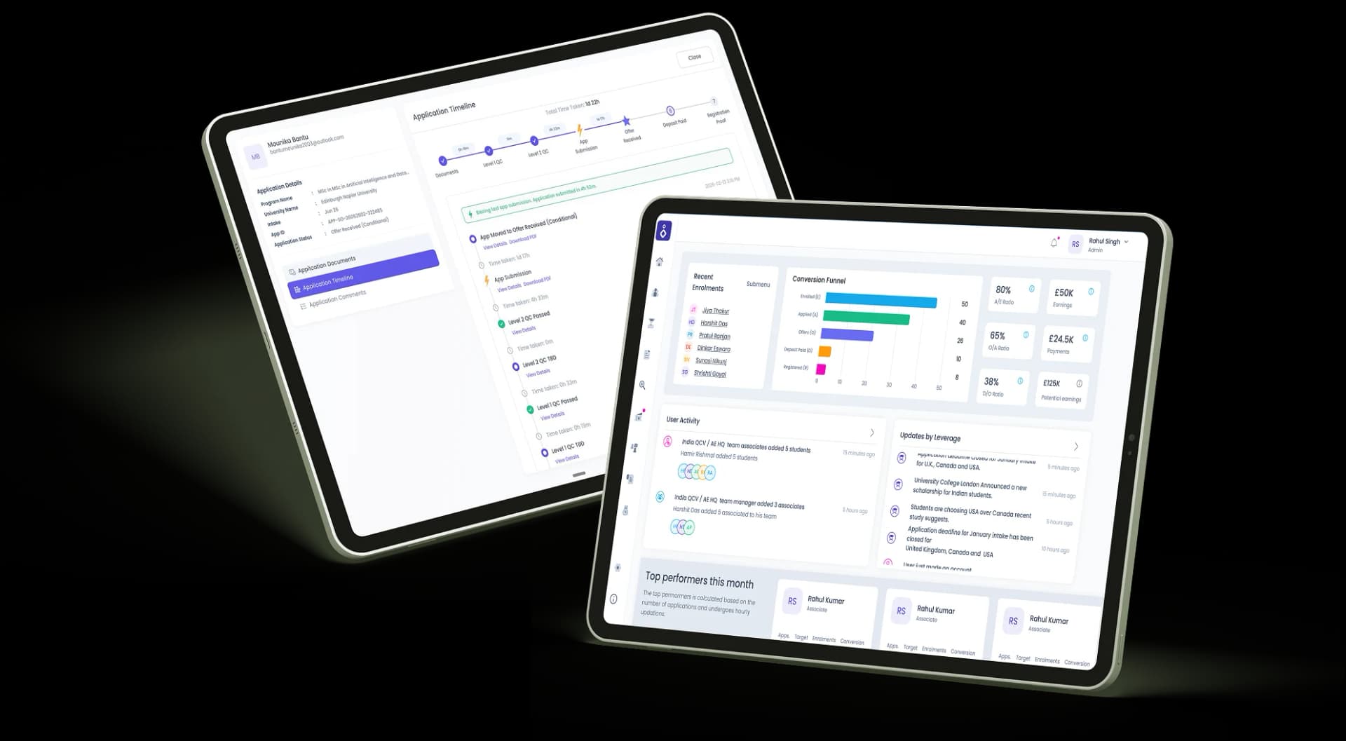 Leverage Edu partner dashboard on tablet